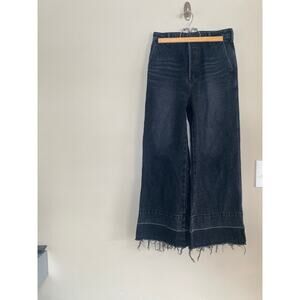 MOUSSY VINTAGE Elba Wide Leg Ankle Crop Raw Hem Black Button Fly Jeans Size 24